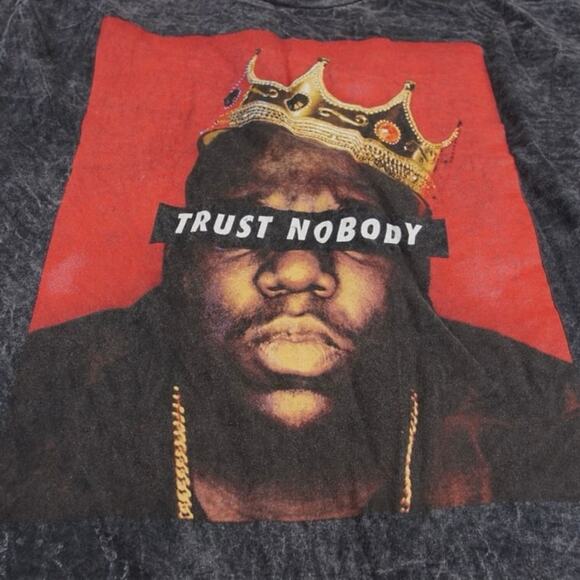 The Notorious B.I.G. Trust No One Black Acid Wash Tee Size Large New without Tag - Picture 4 of 5